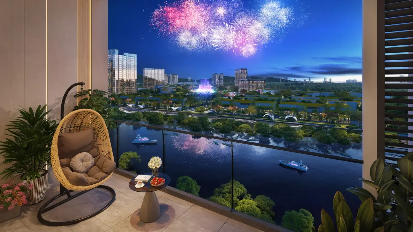Phối cảnh kiến trúc quần thể đô thị đảo sinh thái ven sông vịnh
