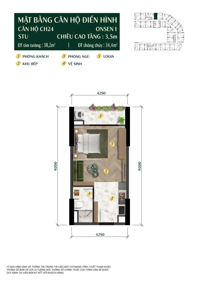 Studio layout, unit CH24, Onsen 1 tower