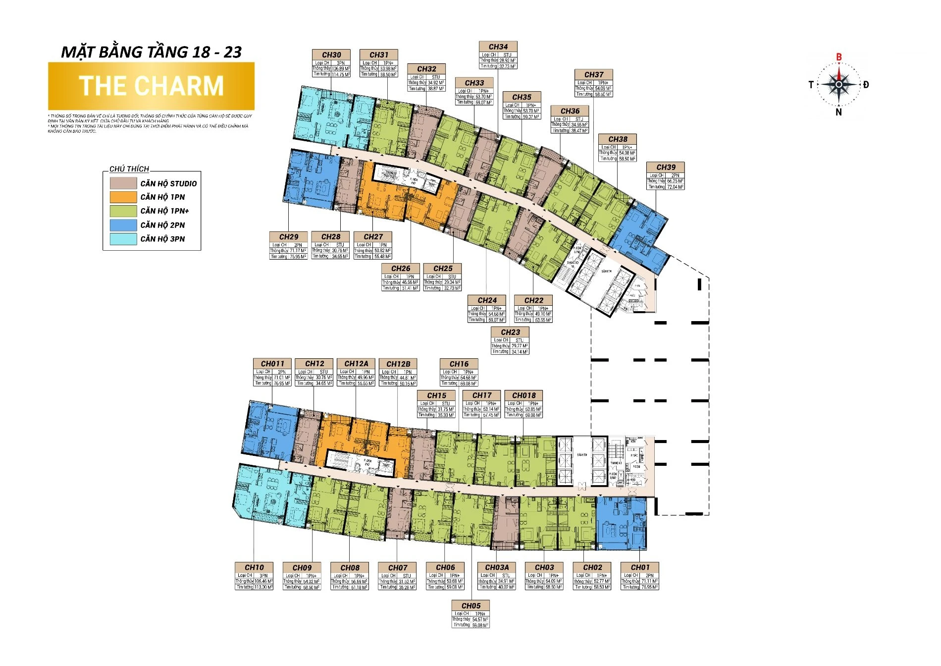 Mặt bằng tầng cao 18-23 tháp The Charm Charmora City
