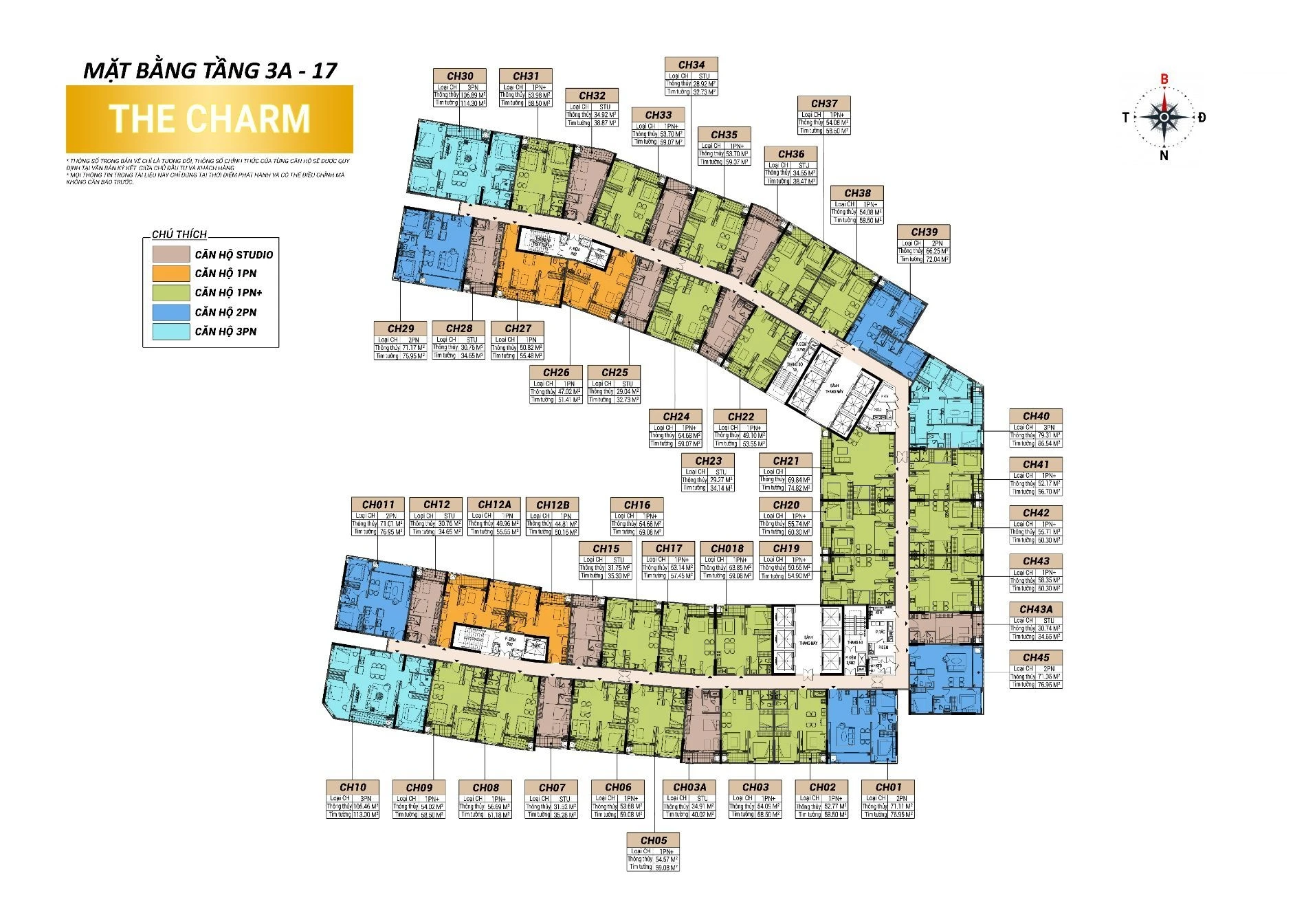 Mặt bằng tầng điển hình từ 3A đến 17 của tòa tháp The Charm dự án Charmora City