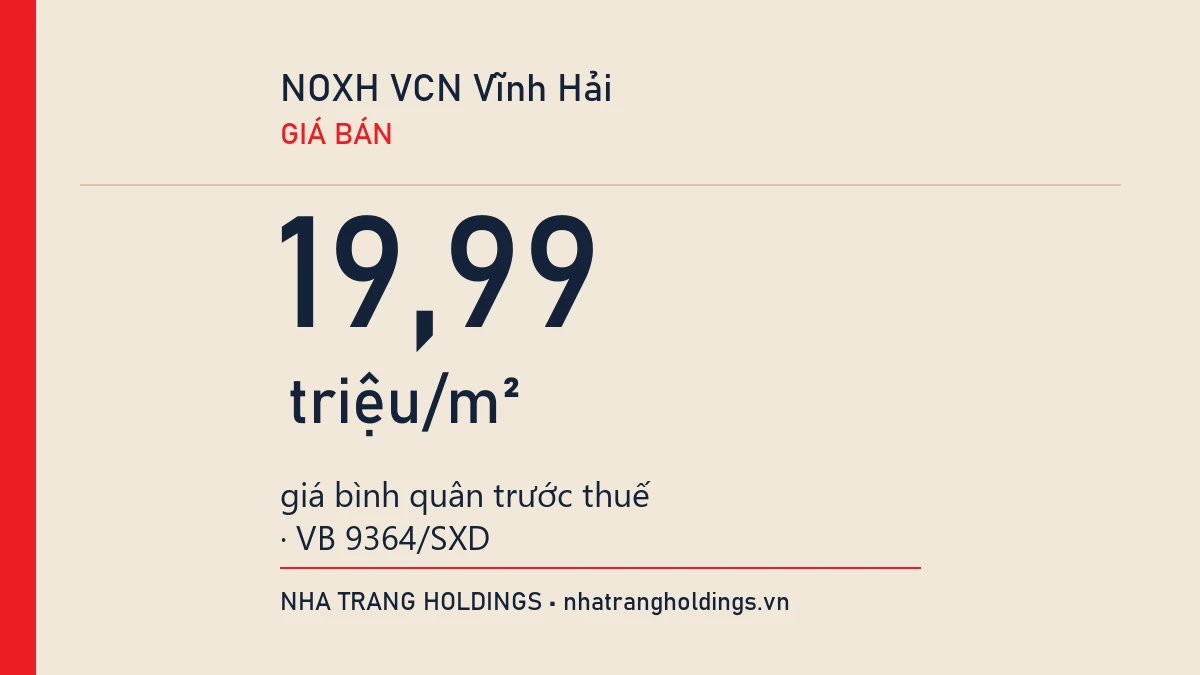 Bảng giá bán căn hộ theo hướng dẫn mua nhà ở xã hội VCN Vĩnh Hải