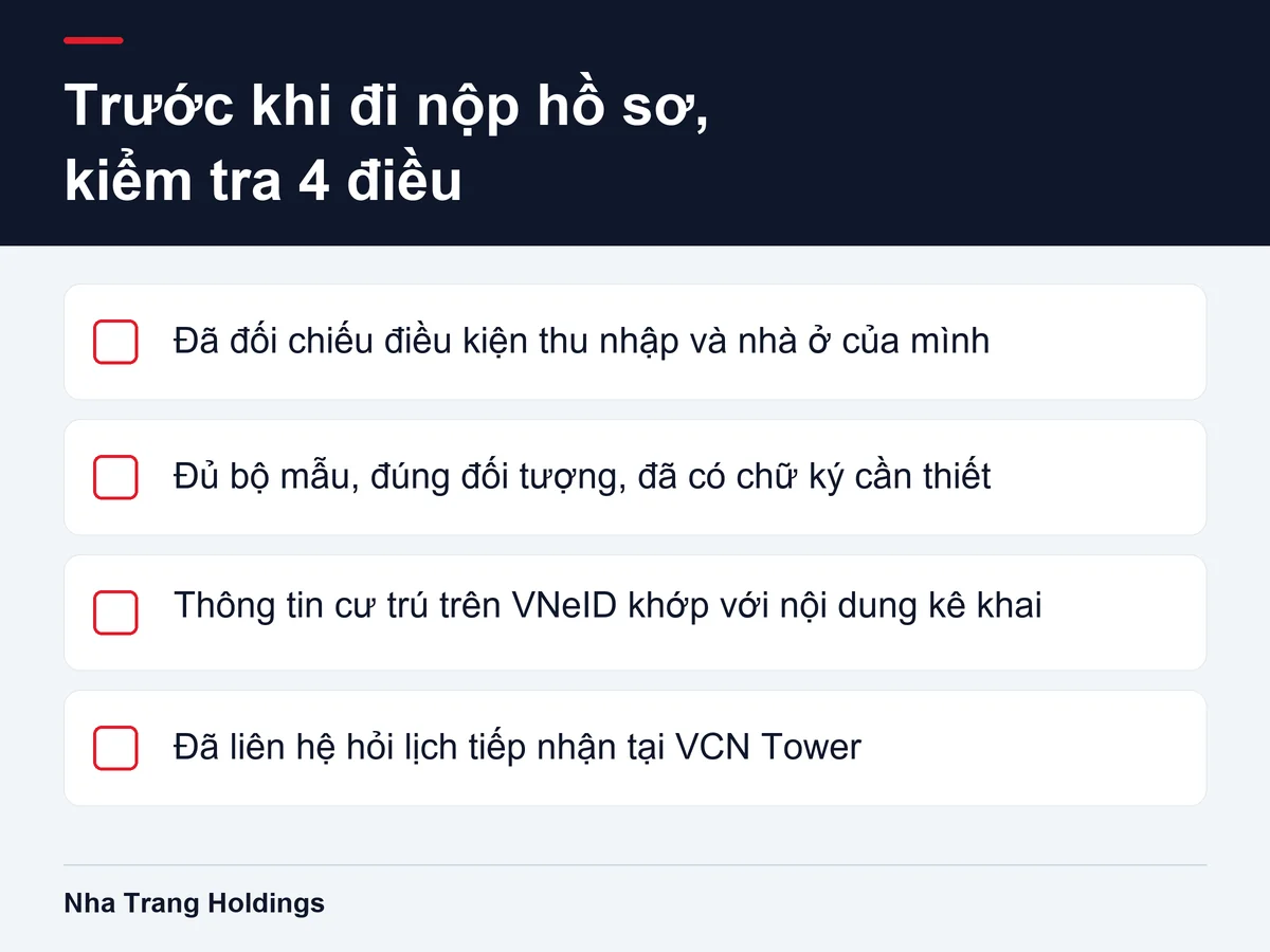 Bảng kiểm tra giấy tờ theo hướng dẫn mua nhà ở xã hội VCN Vĩnh Hải
