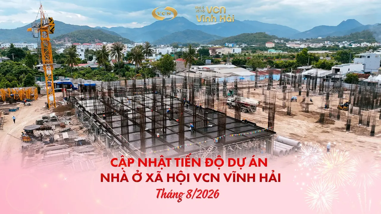 Cần cẩu tháp Potain và kết cấu sàn tầng 2 Block A dự án VCN Vĩnh Hải