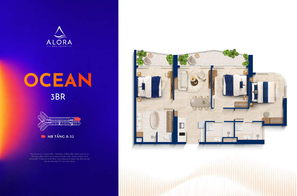 Mặt bằng Ocean 3 Phòng ngủ Alora Nha Trang