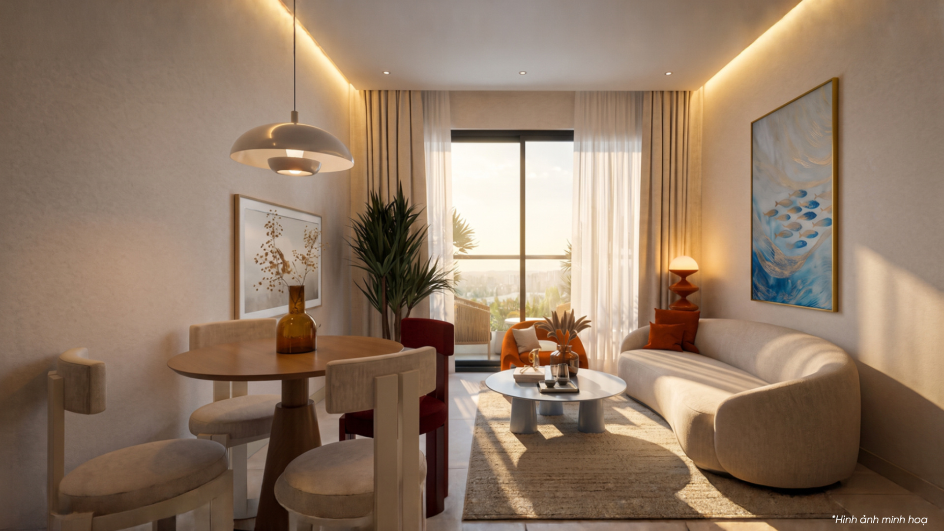 Phòng khách căn hộ mẫu Alora Nha Trang