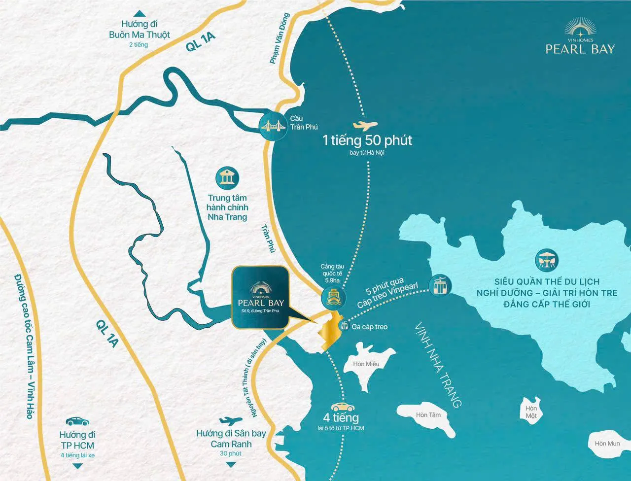 Bản đồ vị trí Vinhomes Pearl Bay số 9 Trần Phú Nha Trang